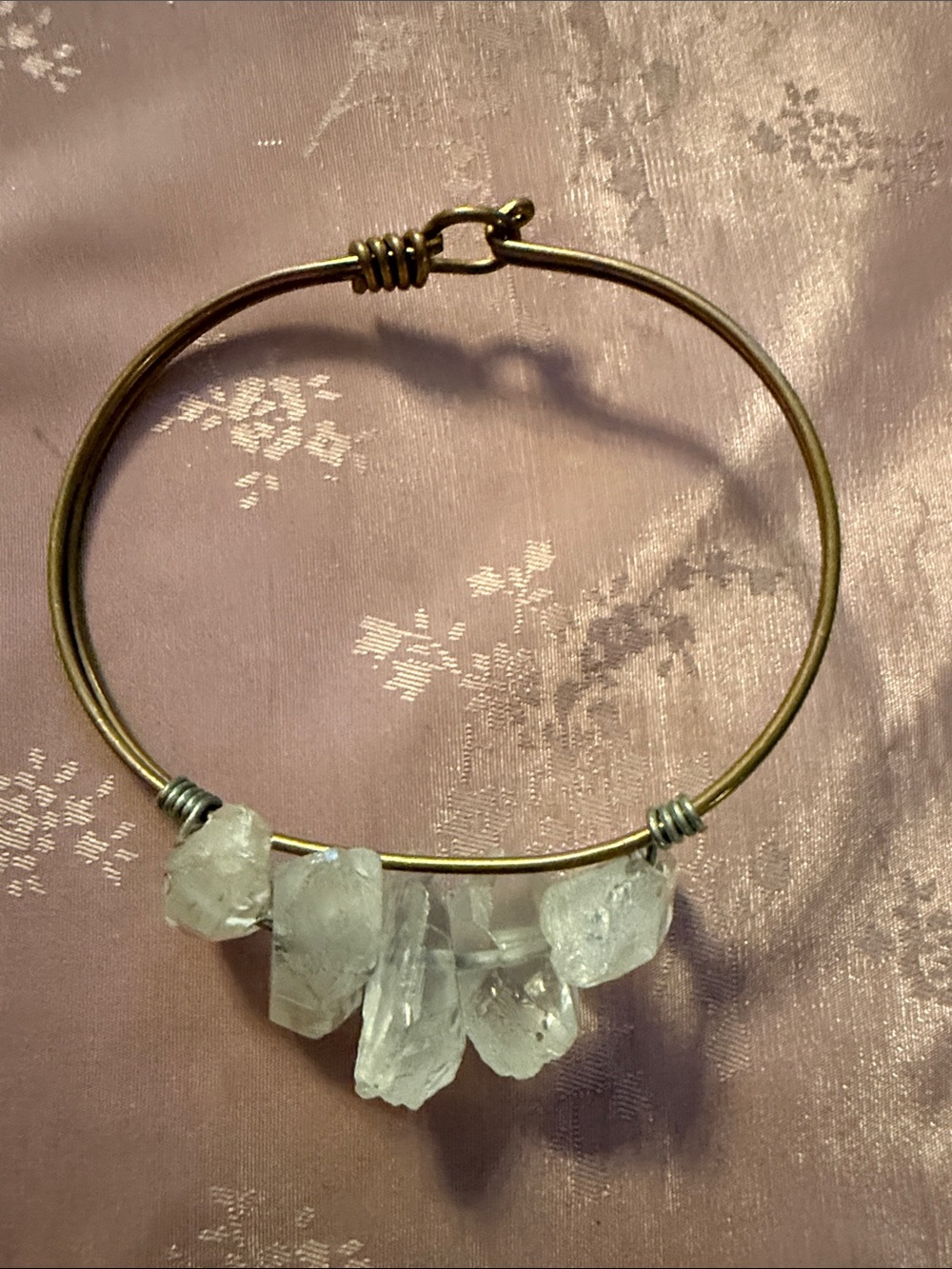 Crystal Cluster Bangle Bracelet - Clear Quartz Accent